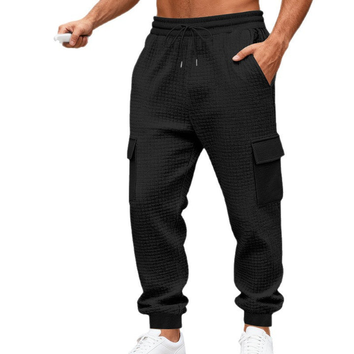 Men's Textured Cargo Jogging Pants with Drawstring, Snap Flap Pockets and Ribbed Cuffs Mune Fashion