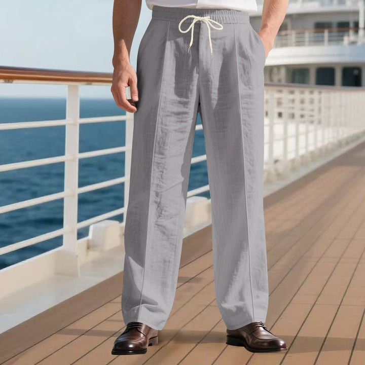 Men's light linen pleated trousers with elastic waistband and drawstring Mune Fashion