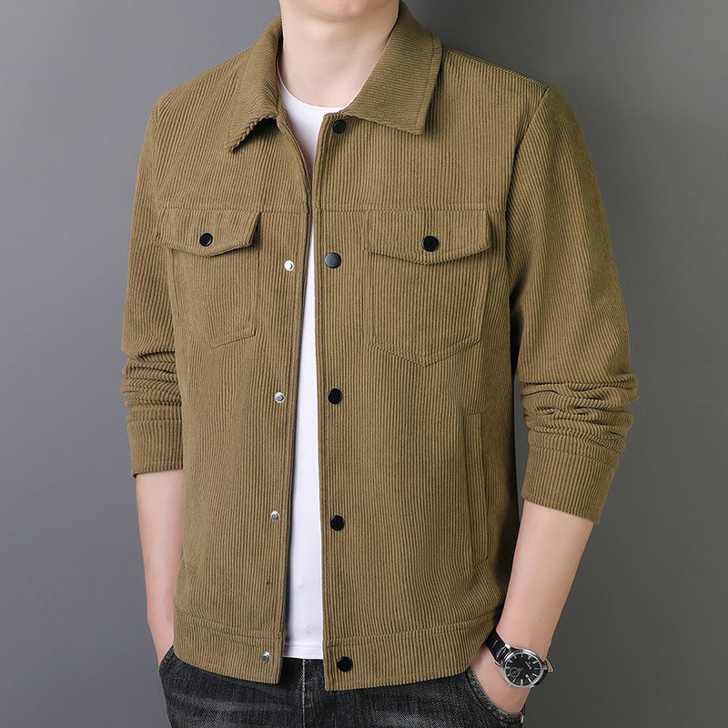 Men's cord jacket in trucker style with snap button placket Mune Fashion