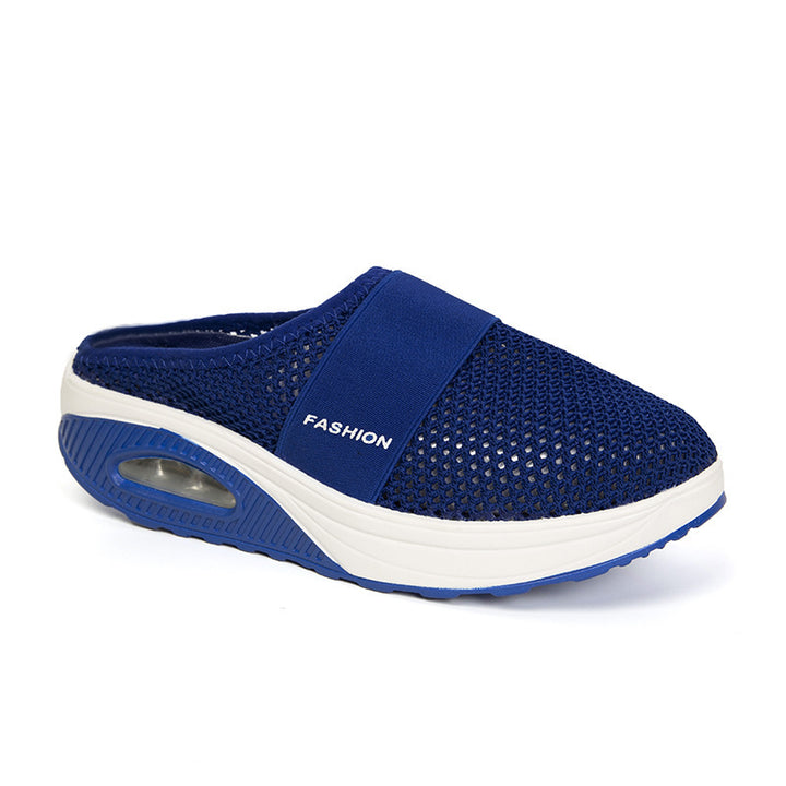 Women's slip-on shoes with breathable knitted upper material, elastic midfoot strap, and cushioning sole Mune Fashion
