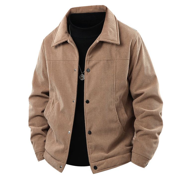 Men's cord jacket in trucker style with snap button closure and classic shirt collar Mune Fashion