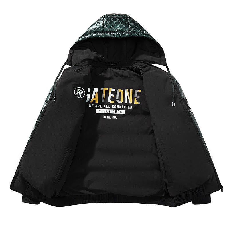 Men's Fashion Quilted Jacket with Hood and Shiny Finish Mune Fashion