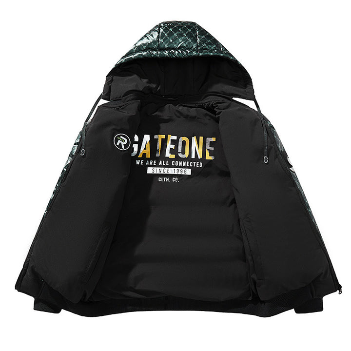 Men's Fashion Quilted Jacket with Hood and Shiny Finish Mune Fashion