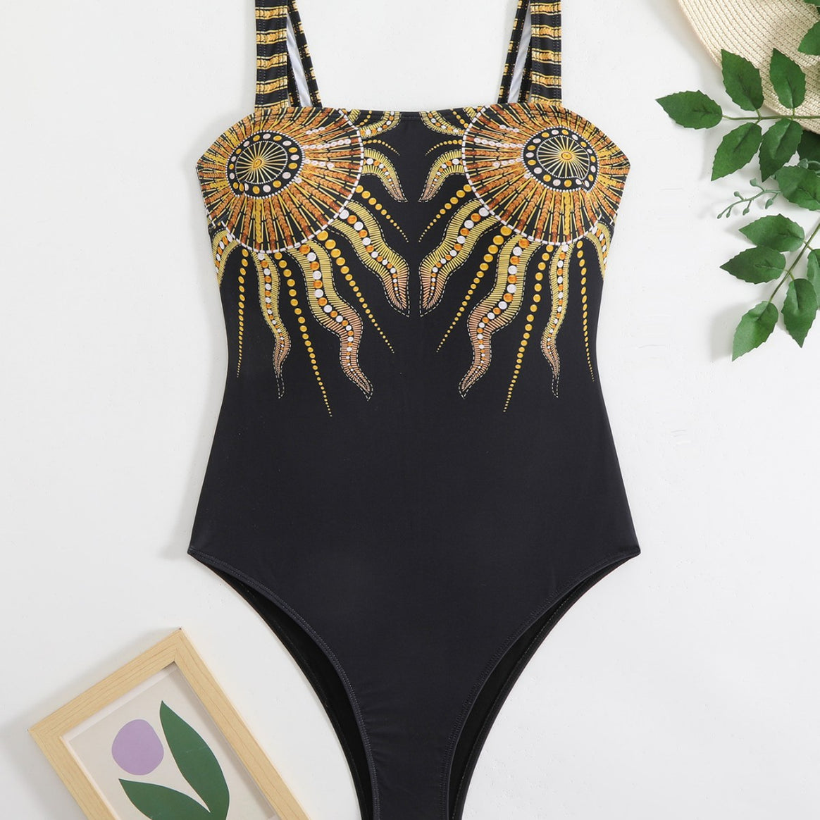 Women's One-Piece Swimsuit with Eye-Catching Print and Decorative Straps Mune Fashion
