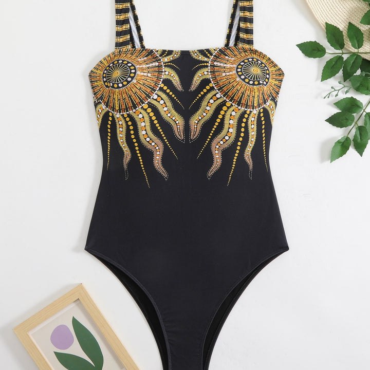 Women's One-Piece Swimsuit with Eye-Catching Print and Decorative Straps Mune Fashion