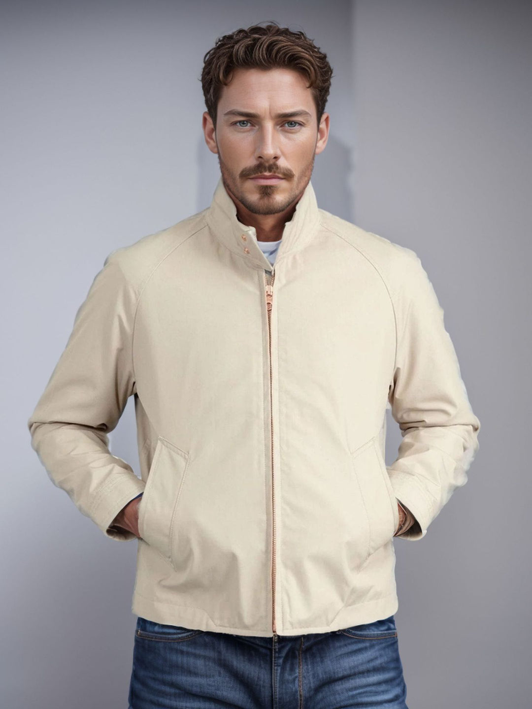 Men's Lightweight Bomber Jacket with Cord Collar and Zipper Mune Fashion