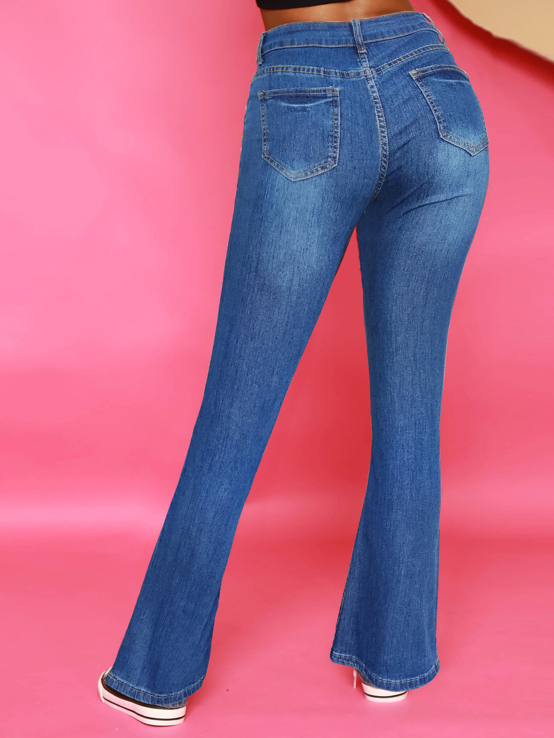 Women's High-Waisted Flared Jeans with Visible Button Placket and Sculpting Superstretch Comfort Mune Fashion