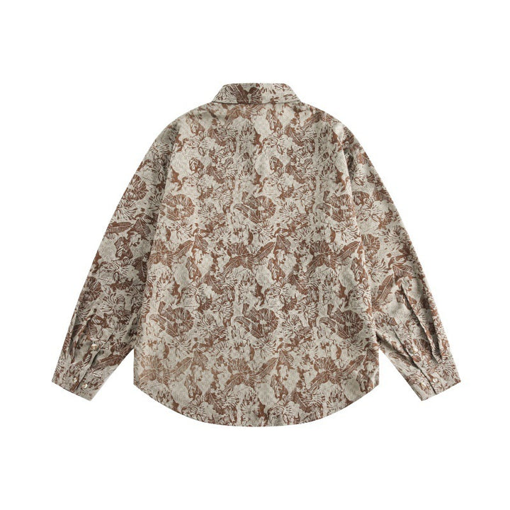 Unisex Oversized Shirt Jacket with floral jacquard structure and rounded hem