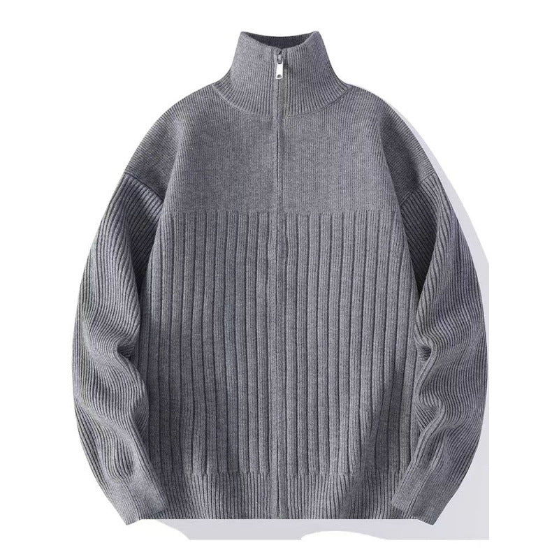 Men's Structured Knit Sweater with Half Zipper and Ribbed Texture Mune Fashion
