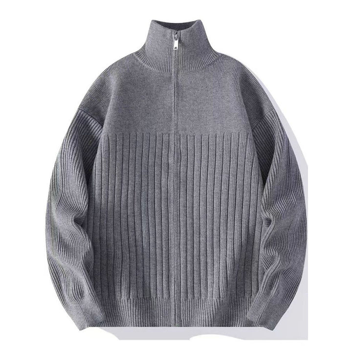Men's Structured Knit Sweater with Half Zipper and Ribbed Texture Mune Fashion