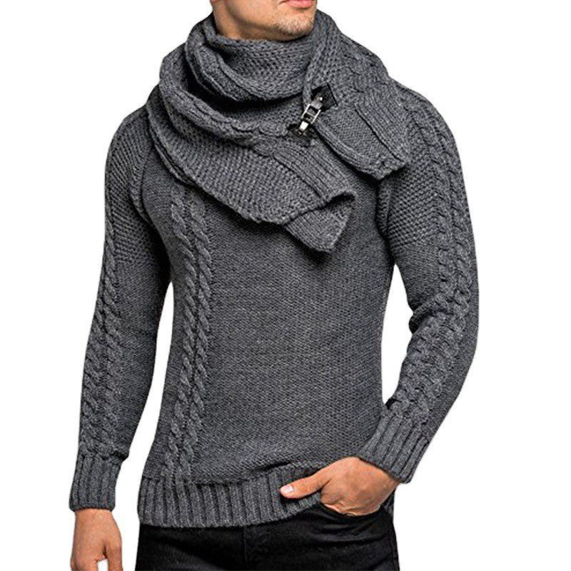 Men's knitted sweater with overlapping shawl collar and buckle closure Mune Fashion