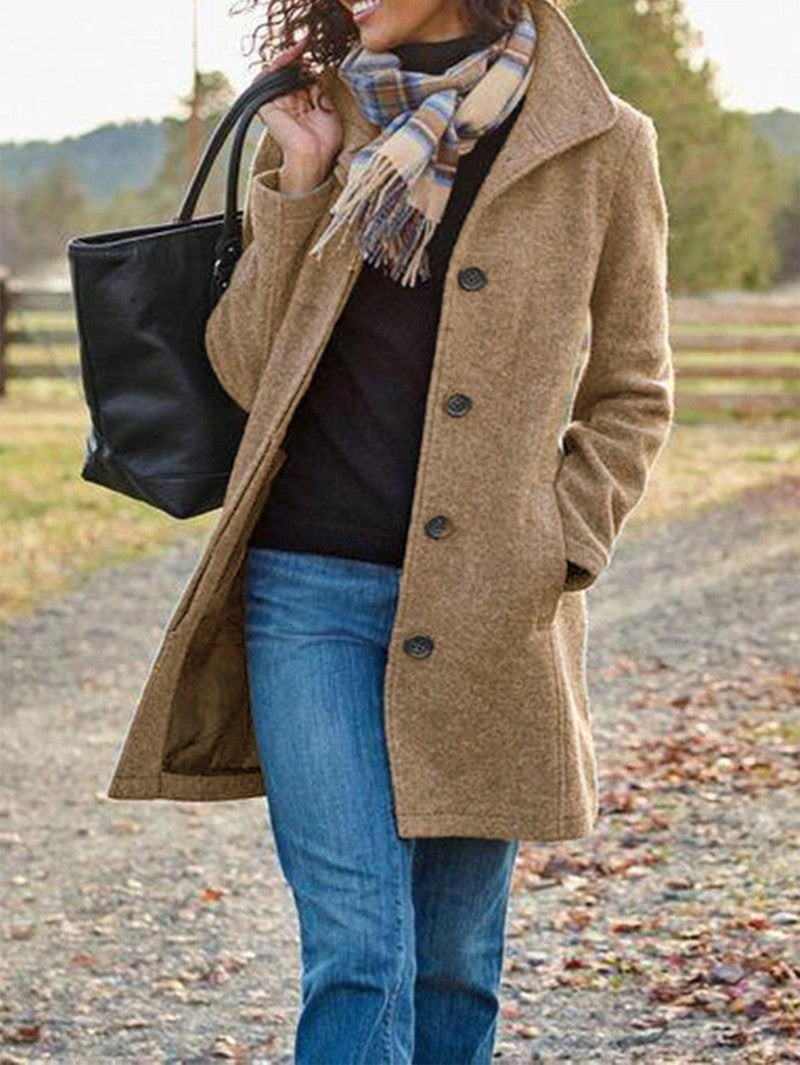 Women's tailored wool blend coat with stand-up collar and concealed button placket Mune Fashion