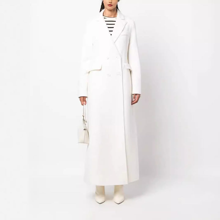Ladies Double-breasted Maxi Coat made of Wool Blend with Tailored Fit Mune Fashion