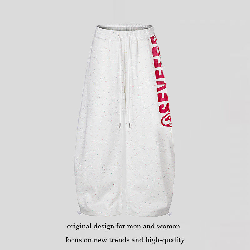 Women's wide culotte sweatpants with comfort waistband, drawstring, and side statement print Mune Fashion