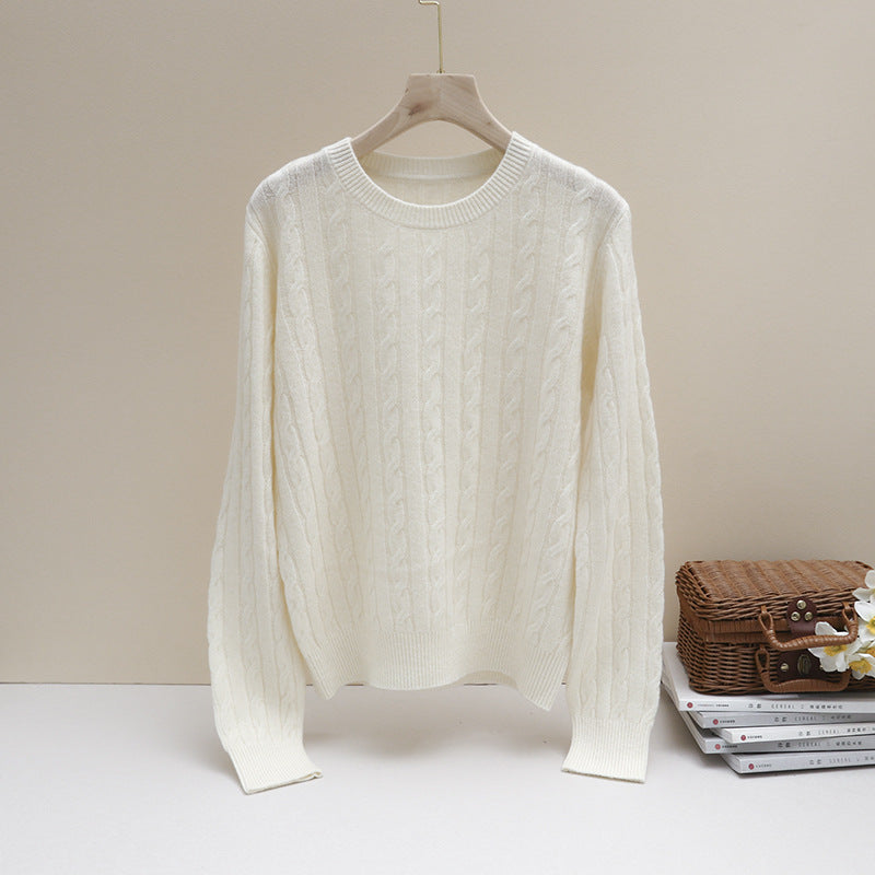 Women's fine cable knit sweater with round neckline and cashmere effect Mune Fashion