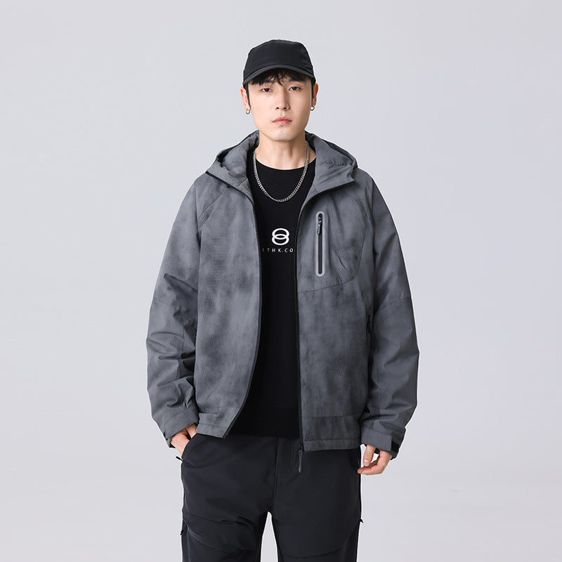 Men's Technical Rain Jacket with Hood Waterproof Shell and Reflective Chest Pocket Mune Fashion