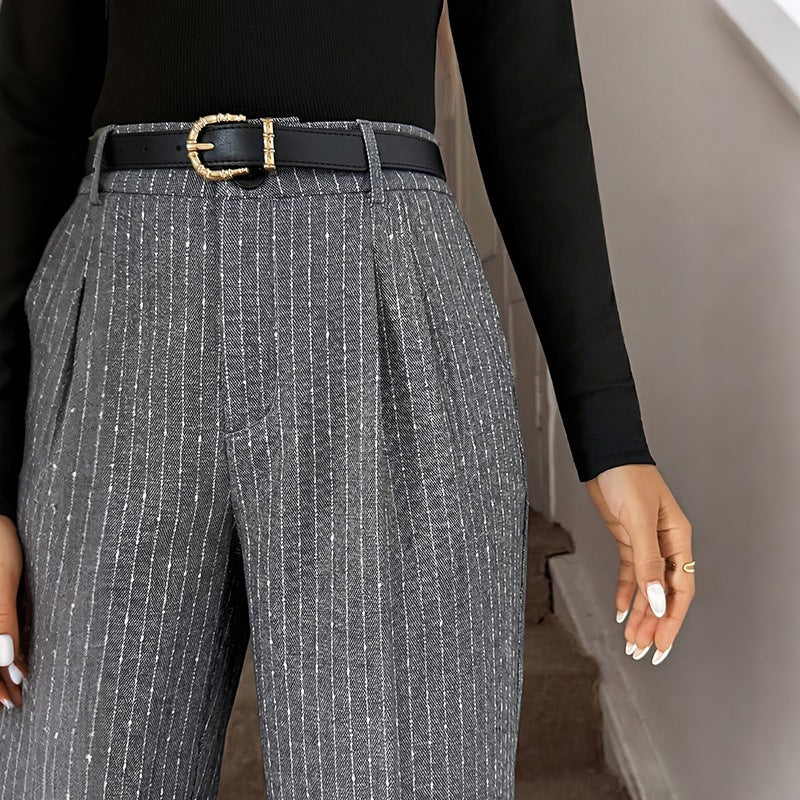 Women Wide Pinstripe Trousers with High Waist and Wide Leg Mune Fashion