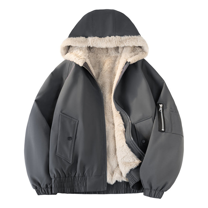 Men's hooded bomber jacket with teddy lining, water-repellent outer shell and utility pockets Mune Fashion