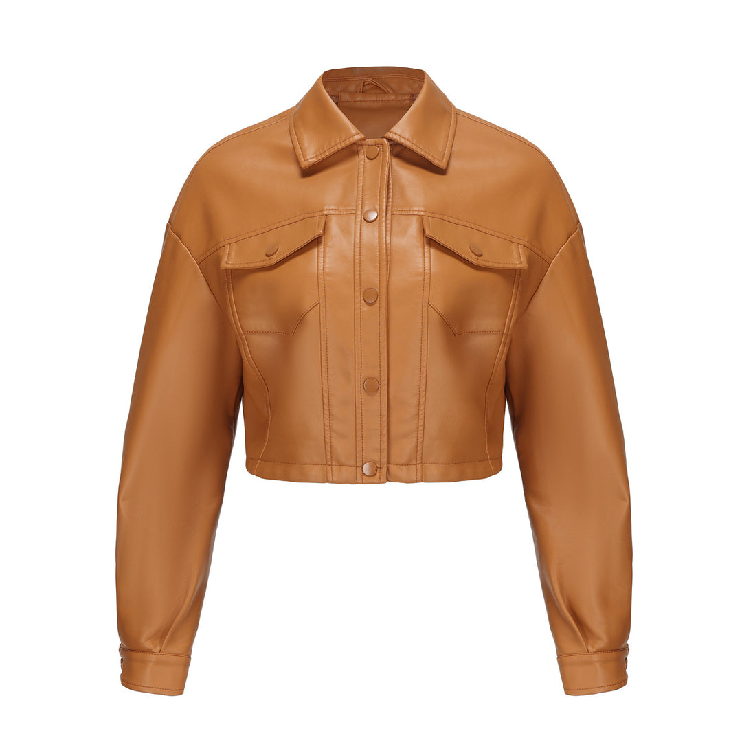 Ladies nan short leather jacket in trucker style with boxy cropped fit Mune Fashion