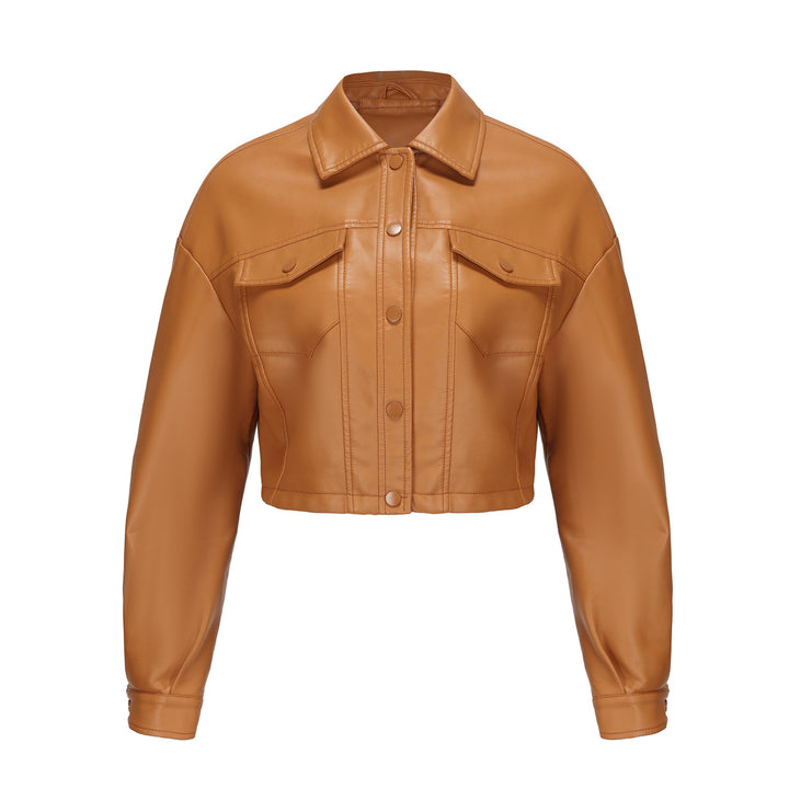 Ladies nan short leather jacket in trucker style with boxy cropped fit Mune Fashion