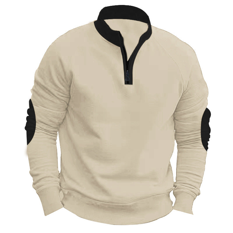Men's raglan pullover with short zip, stand-up collar and ergonomic elbow panels Mune Fashion