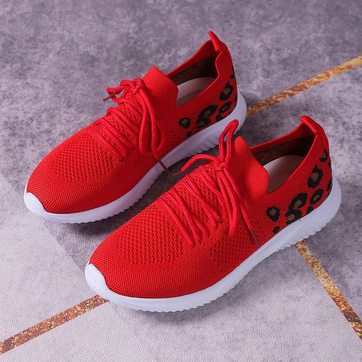 Women's Breathable Knit Slippers with Padded Cushioning Sole and Leopard Shaft Mune Fashion