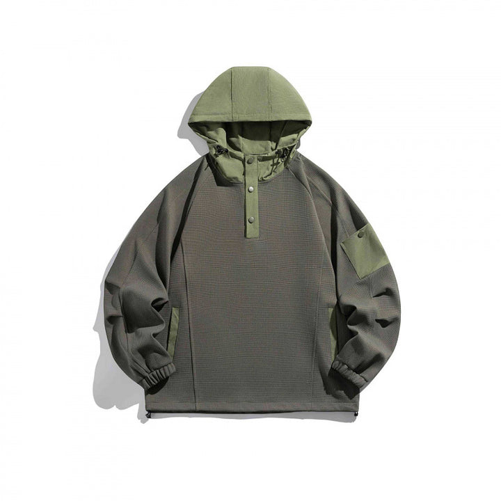 Unisex Technical Hoodie in Oversized Cut with Henley Placket, Patch Pocket and Drawstring Mune Fashion