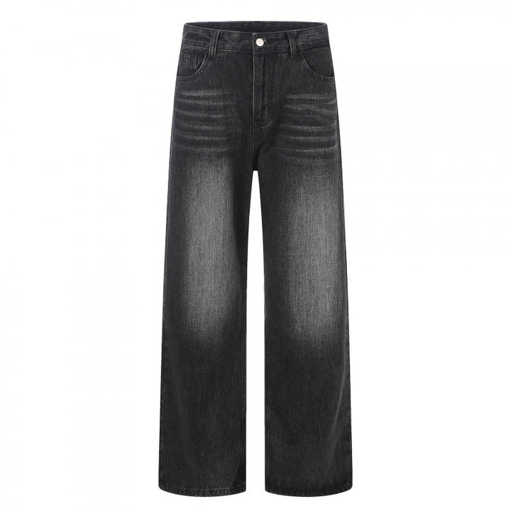 Ladies High-Cut Wide Denim Jeans with Wide Leg and Vintage Wash Mune Fashion