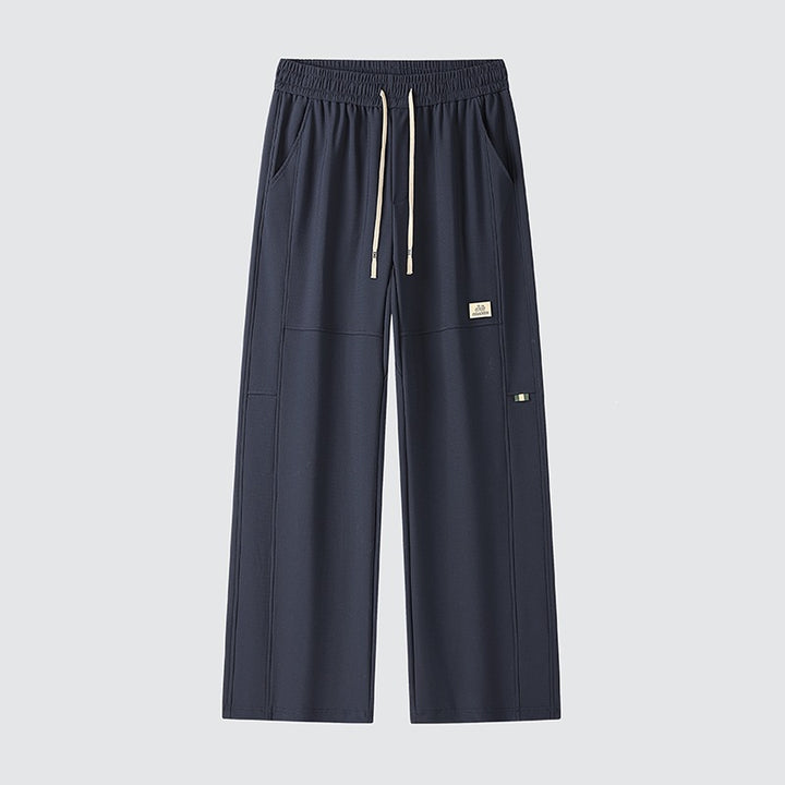 Men's Wide Relaxed Leisure Pants with Drawstring & Distinctive Seams Mune Fashion