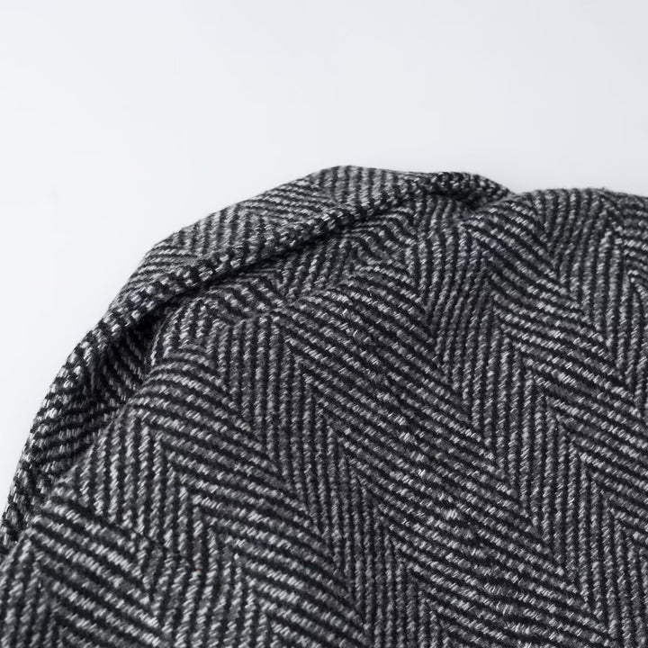 Women Short Double-Breasted Herringbone Tweed Jacket with Notch Lapel Mune Fashion