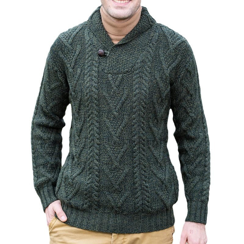 Men's Knitted Pullover with Classic Collar and Textured Pattern Mune