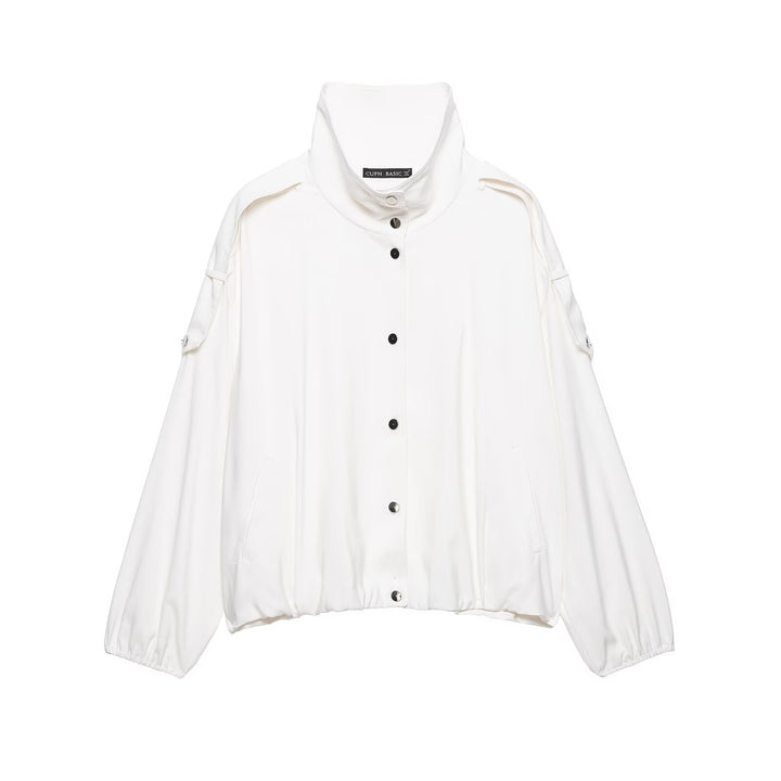 Women Oversize Blouson Jacket with Stand-Up Collar and Snap Front Mune Fashion