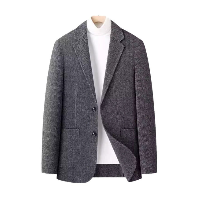 Men's Blazer Herringbone Wool Blend with Two-Button Closure and Patch Pockets Mune Fashion