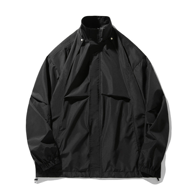 Unisex Lightweight Technical Windbreaker Jacket with Stand-up Collar, Concealed Zipper and Adjustable Hem Mune Fashion
