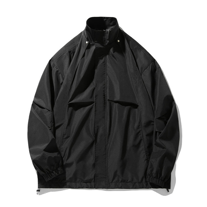 Unisex Lightweight Technical Windbreaker Jacket with Stand-up Collar, Concealed Zipper and Adjustable Hem Mune Fashion