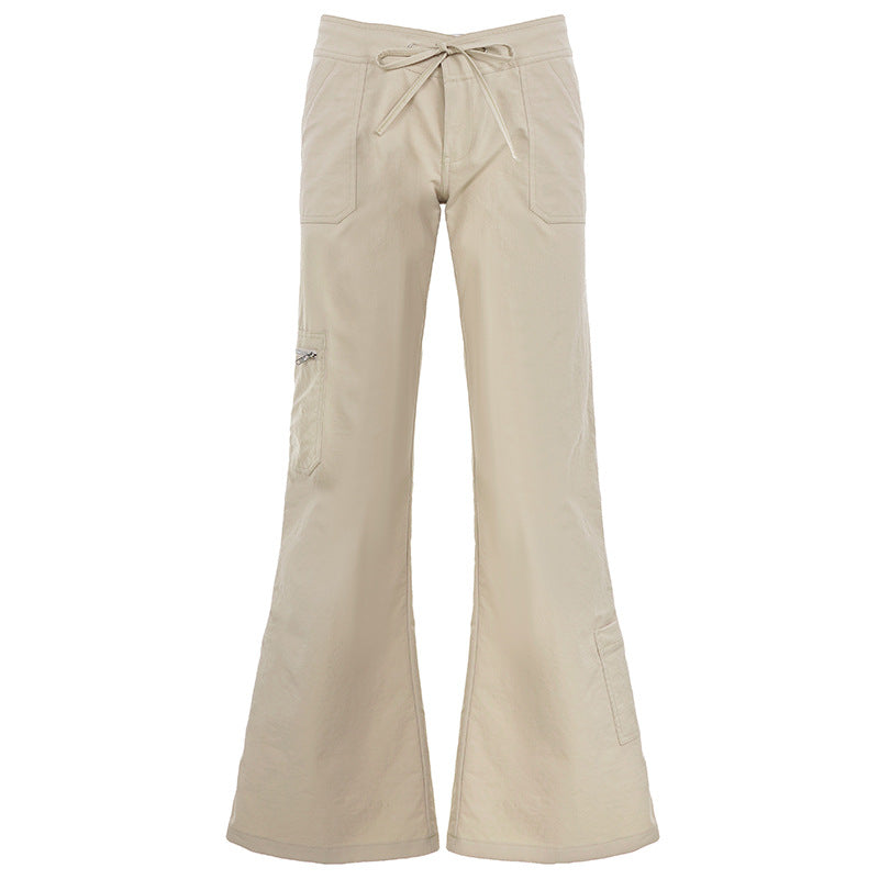 Women's wide high-waist cargo flared pants with drawstring, multiple pockets and relaxed silhouette Mune Fashion
