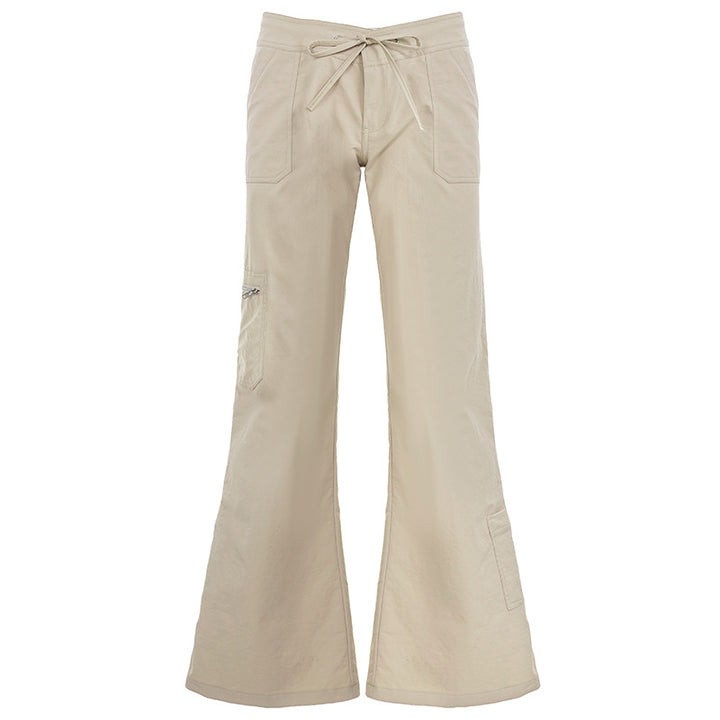 Women's wide high-waist cargo flared pants with drawstring, multiple pockets and relaxed silhouette Mune Fashion