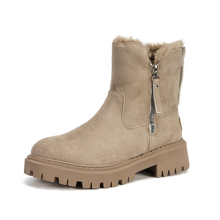 Women's short boots with faux suede appearance, teddy lining, and side zipper Mune Fashion