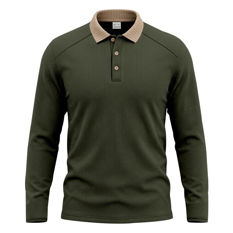 Men's long sleeve polo made of fine ribbed knit with contrast collar and button placket Mune Fashion