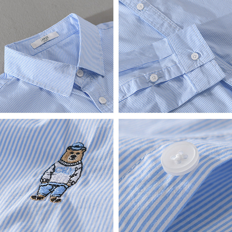 Men's Striped Cotton Shirt with Fine Embroidery and Relaxed Fit Mune Fashion