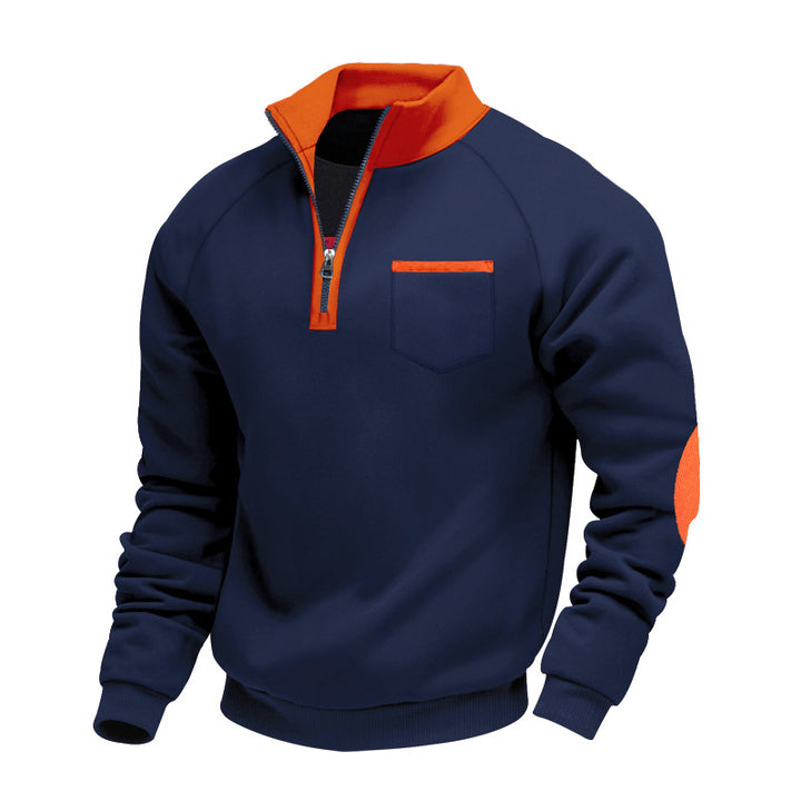 Men's Fleece Quarterzip Pullover with Chest Pocket and Elbow Patches Mune Fashion