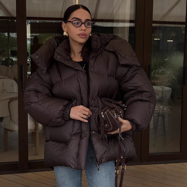 Women Oversize Quilted Jacket with High Shawl Collar and Padded Filling Mune Fashion