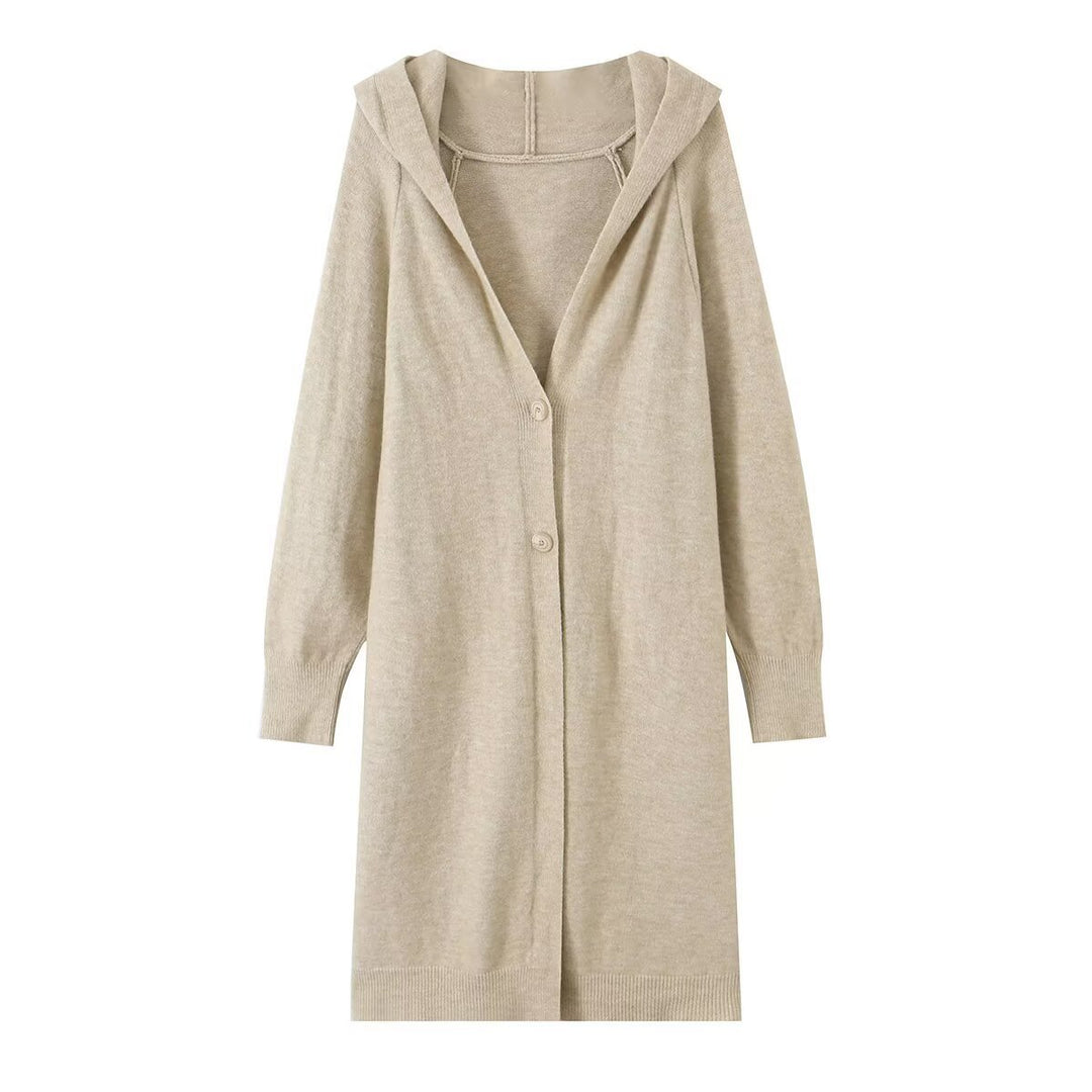 Women Long Hooded Cardigan with Full Button Placket and Ribbed Cuffs Mune Fashion