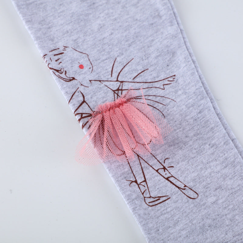 Girls leggings with cute ballet tulle appliqué Mune Fashion