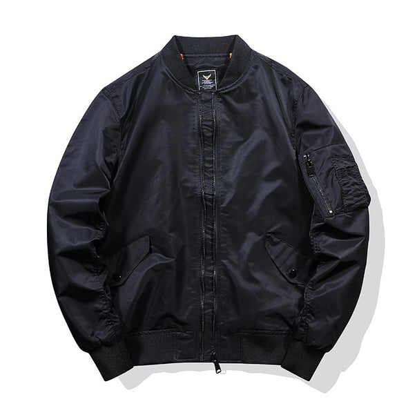Men's Nylon Bomber Jacket in Aviator Style with Arm Pocket and Ribbed Cuffs Mune Fashion