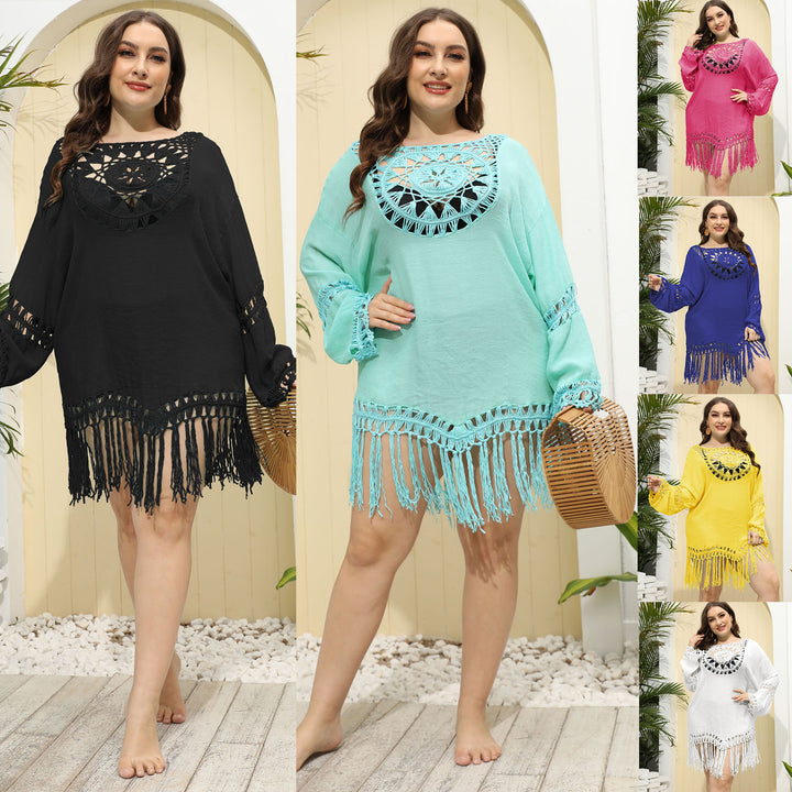 Women's casual beach cover-up with frayed details and crocheted neckline Mune Fashion