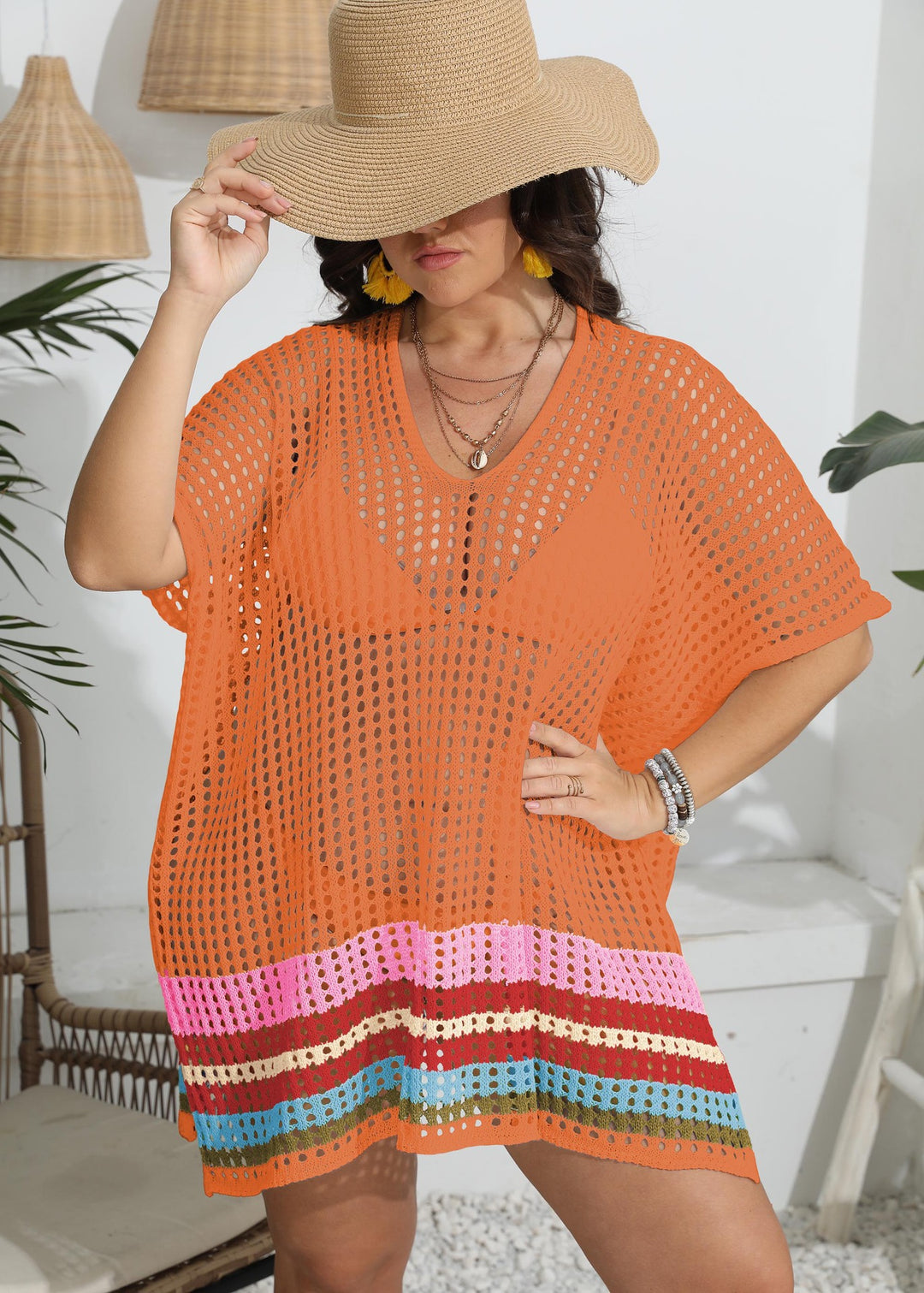 Ladies transparent beach cover-up with colorful hole design Mune Fashion