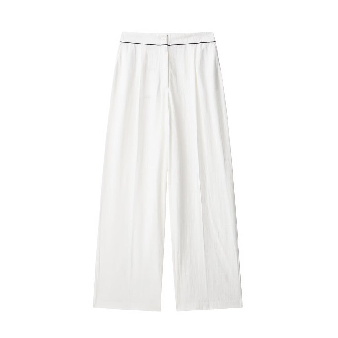 Women Wide Pleated Trousers with High Waist, Concealed Button Placket and Contrast Piping Mune Fashion