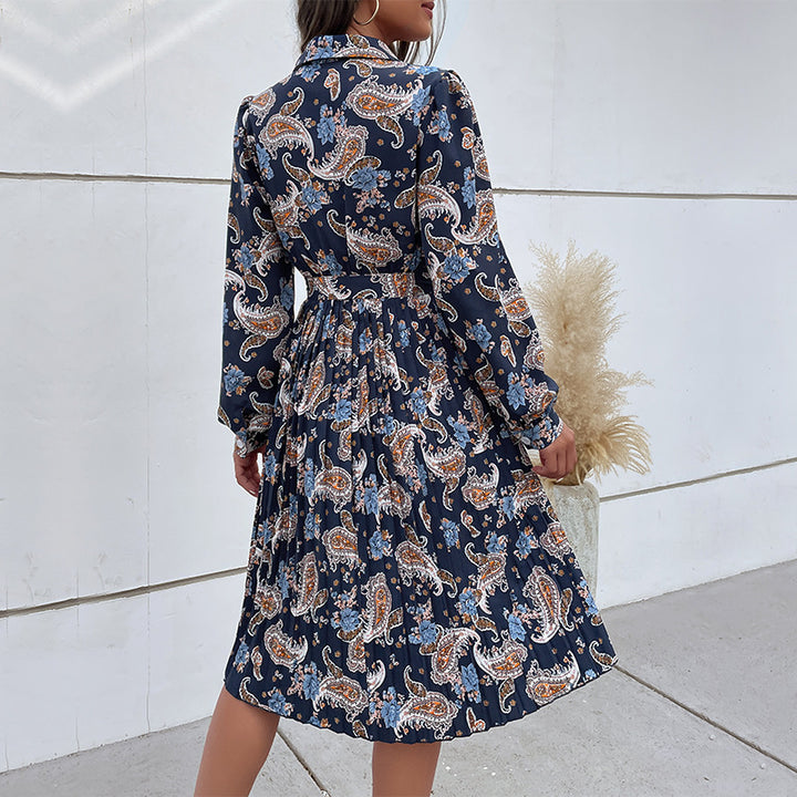Women Elegant Maxi Dress with Waist Belt and Floral Pattern Mune Fashion