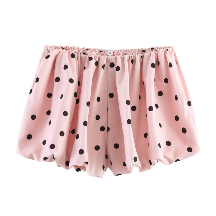 Women's Polka Dot Cropped Utility Jacket with Stand Collar and Drawstring Mune Fashion